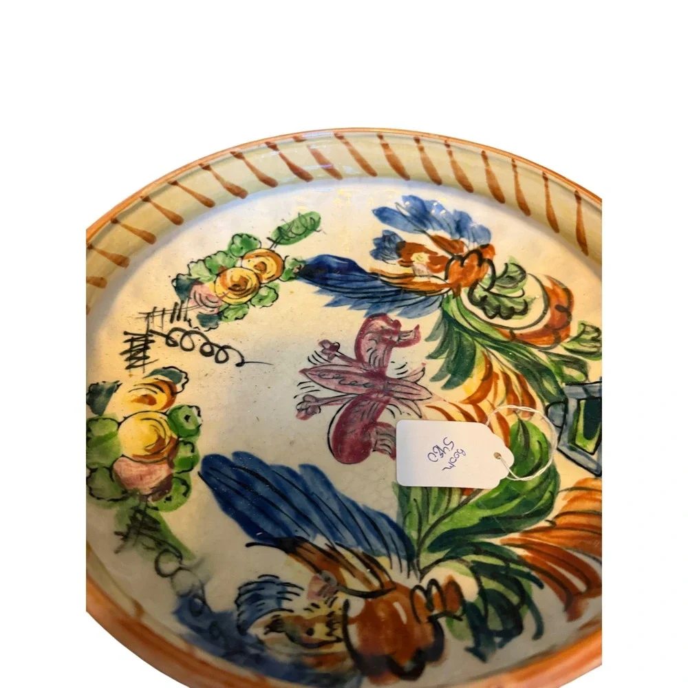 Vintage Hand Painted Floral Ceramic Footed Bowl Made in Japan 8 Inch Decorative